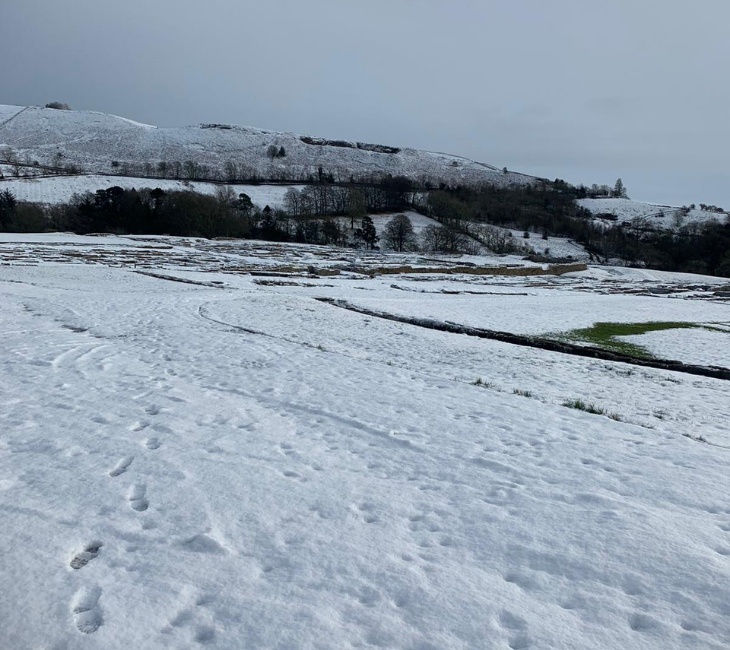 View of the Vindolanda fort covered in snow