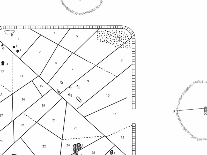 Detail of line drawing: Donald Atkinson's Lowbury Hill site plan, 1916; re-drawn by Summer Courts