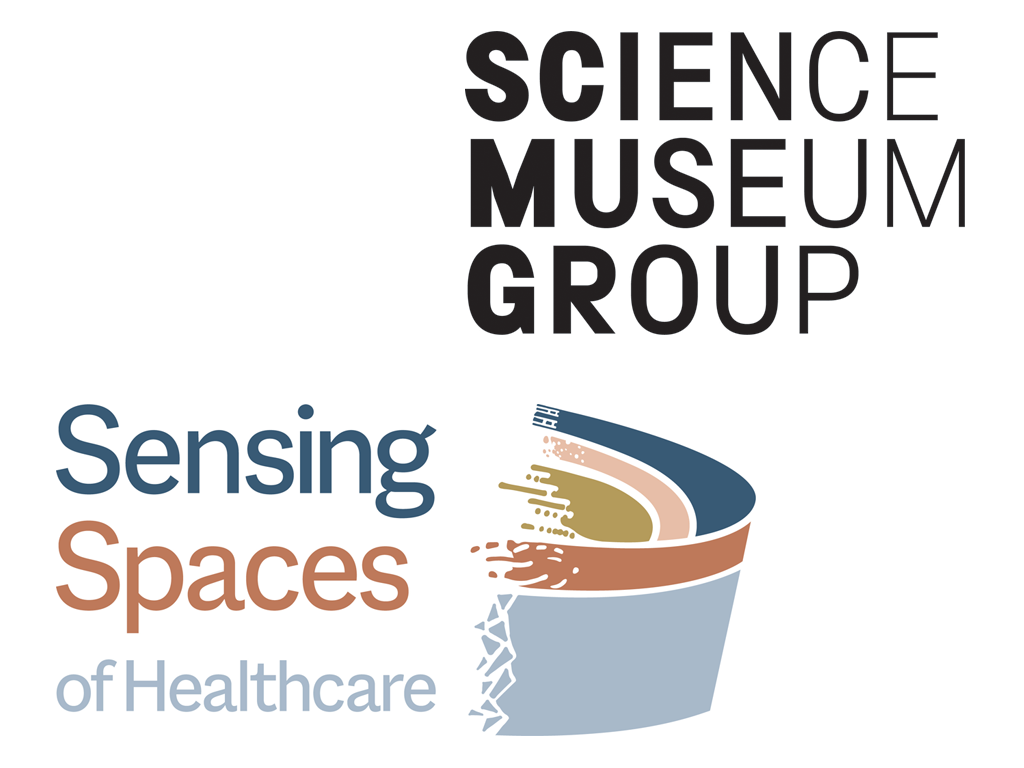 Science Museum Group and Sensing Spaces of Healthcare logos; text with abstract graphic